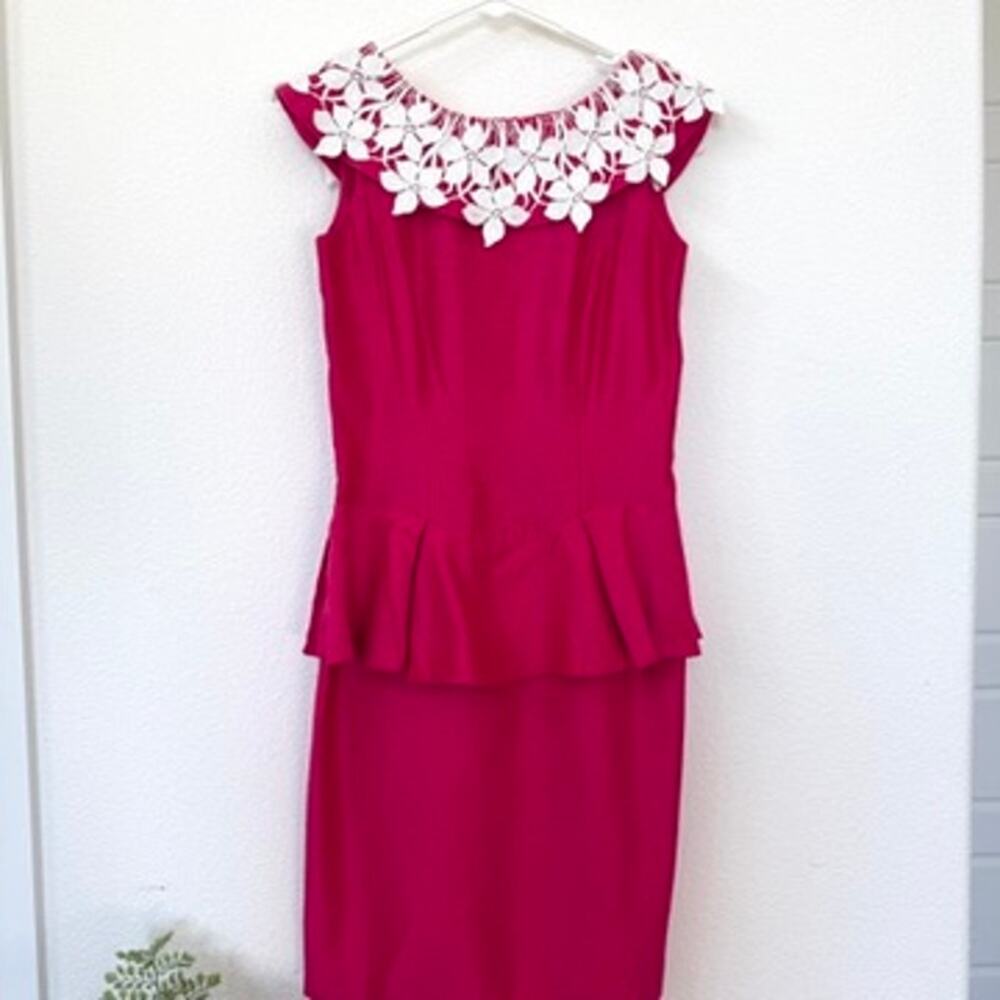 Vintage Dance-Allure Peplum Dress Pink Lace Collar USA 5/6 Party Retro Feminine